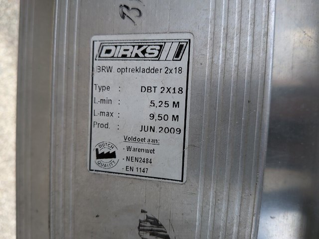 Brandweer optrekladder, dirks, dbt 2x18, 2008 - afbeelding 8 van  8