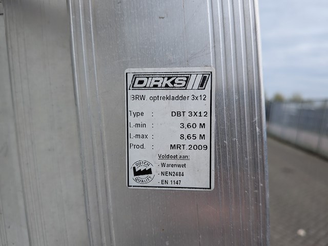 Brandweer optrekladder, dirks, dbt 3x12, 2009 - afbeelding 7 van  10