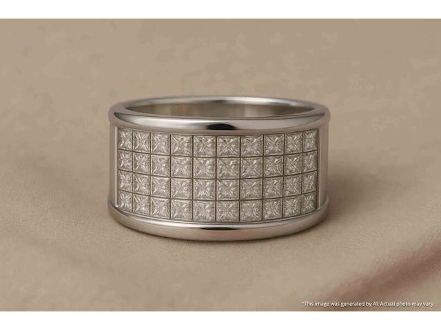 Brede gouden rijring met princess geslepen diamanten - afbeelding 3 van  13