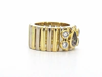 Brede gouden ring met een natuurlijke cognac gekleurde druppel vorm diamant en briljant geslepen diamanten - afbeelding 3 van  8