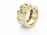 Brede gouden ring met een natuurlijke cognac gekleurde druppel vorm diamant en briljant geslepen diamanten - afbeelding 5 van  8