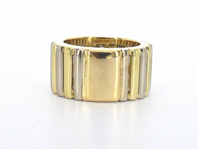 Brede gouden ring met een natuurlijke cognac gekleurde druppel vorm diamant en briljant geslepen diamanten - afbeelding 6 van  8
