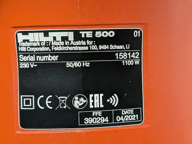 Breekhamer - 6kg - 230v - sds-max - hilti hilti, te 500, bouwjaar 2021 - afbeelding 7 van  10