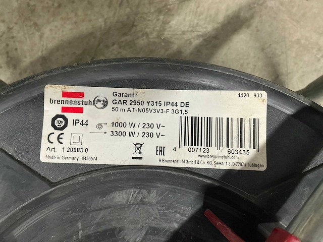 Brennenstuhl garant 2950 y315 ip44de kabelhaspel - afbeelding 5 van  6