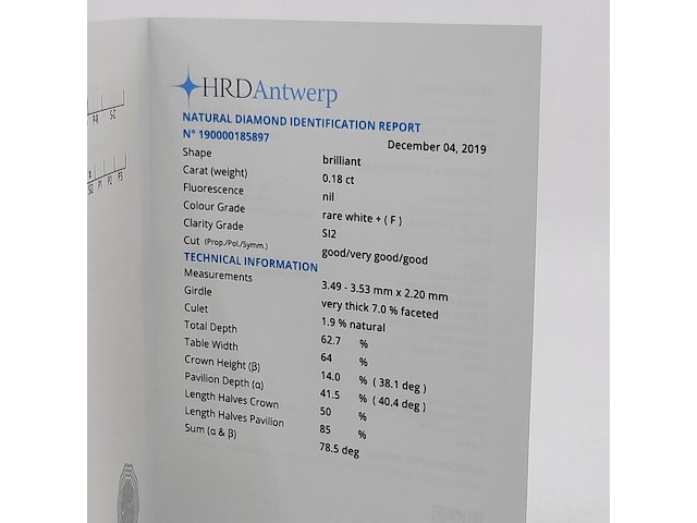 Briljant geslepen diamant, 0,18 karaats (si2) - afbeelding 6 van  6