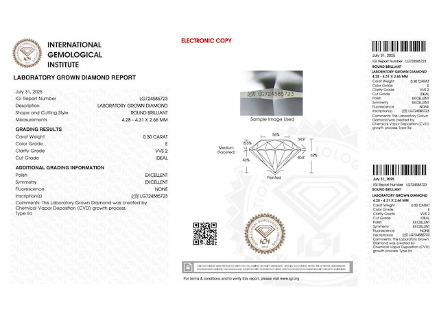 Briljant geslepen diamant 0.30 carat gecertificeerd - afbeelding 3 van  4