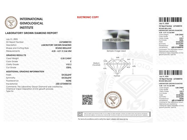 Briljant geslepen diamant 0.30 carat gecertificeerd - afbeelding 4 van  4
