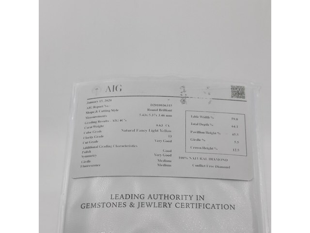 Briljant geslepen diamant, 0.63 karaats (p3) - afbeelding 9 van  9