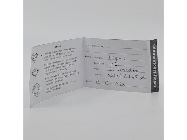 Briljant geslepen diamant, ca. 0,03 karaats - afbeelding 4 van  4