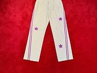 Broek bankzitters, ziggo dome world tour, wit, paars, gedragen door milo ter reegen | maat 34