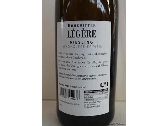 Brogsitter légëre riesling alcohol vrij - 75 cl - winkelverkoopprijs € 11.95 - afbeelding 3 van  3