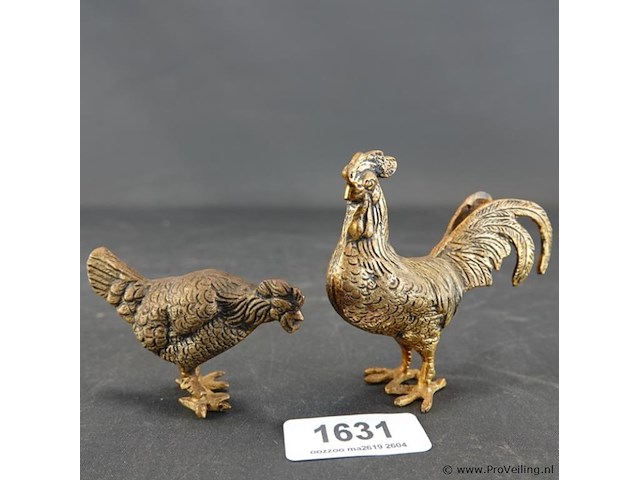 Brons/koper haan en kip - afbeelding 1 van  5