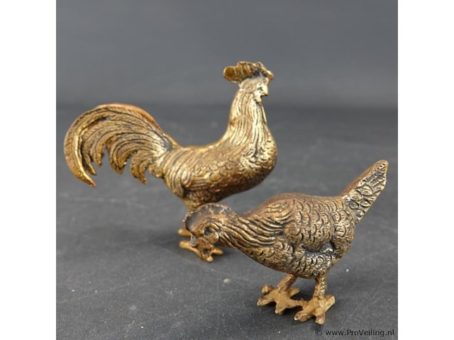 Brons/koper haan en kip - afbeelding 4 van  5