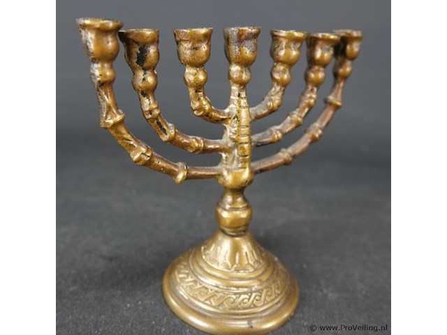 Brons/messing menora - afbeelding 2 van  5