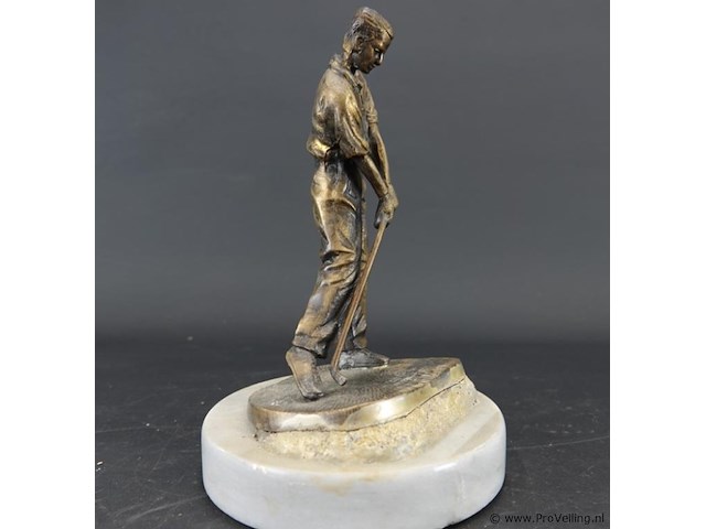 Bronzen golfer op marmeren basement - afbeelding 4 van  5