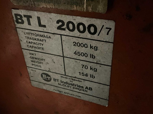 Bt l2000 hand hydraulische palletwagen - afbeelding 6 van  6