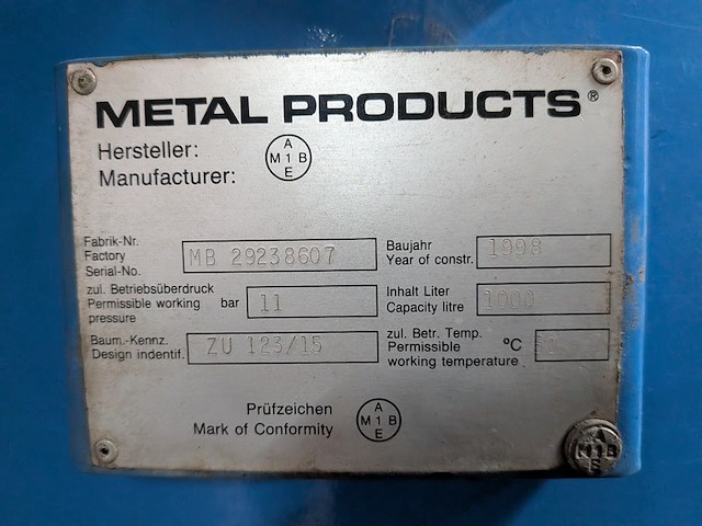 Buffertank metal products, zu 123/15, bouwjaar 1998 - afbeelding 5 van  7