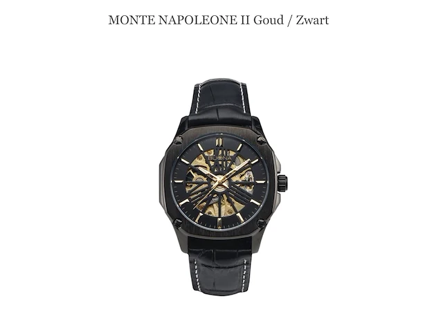 Buona monte napoleone ii goud/zwart automatisch herenhorloge - afbeelding 1 van  4