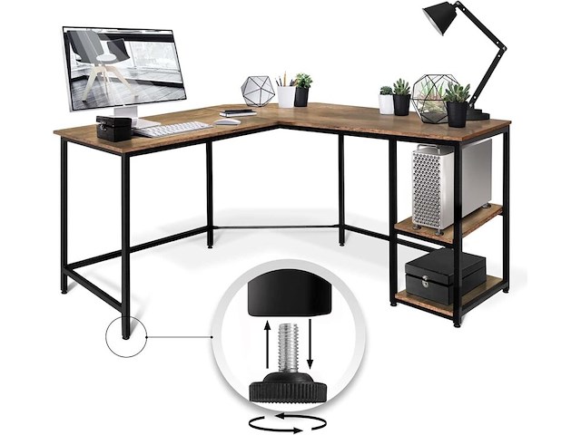 Bureau l-vormig miadomodo, cptsh014, bruin/zwart - afbeelding 1 van  3