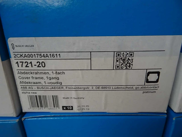 Busch-jaeger - 1721-20 - 2cka001754a1611 - afdekraam 1-voudig (80x) - afbeelding 2 van  2
