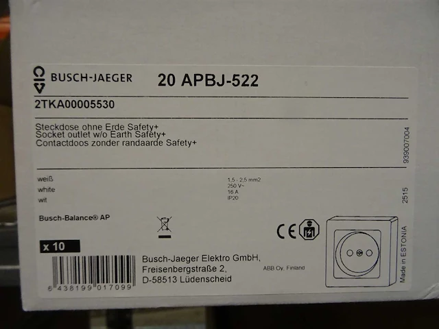 Busch-jaeger - 20 apbj-522 - 2tka00005530 - wandcontactdoos (79x) - afbeelding 2 van  2