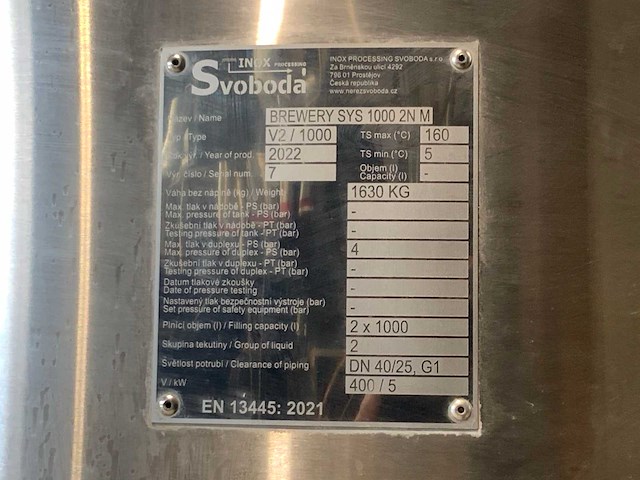 (c) 2022 svoboda v2/1000 brouwerij installatie - afbeelding 7 van  7