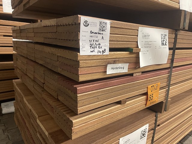 Ca. 105x guyana teak dekdelen, 21x145mm, lengte 215cm - afbeelding 4 van  4