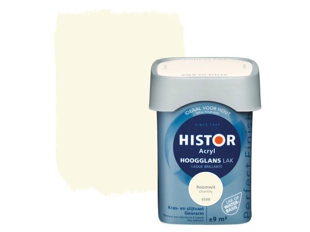 Ca. 10x lak hoogglans, histor, perfect finish, roomwit, 750 ml - afbeelding 1 van  2