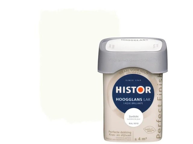 Ca. 10x lak hoogglans, histor, perfect finish, zonlicht ral 9010, 250 ml - afbeelding 1 van  2