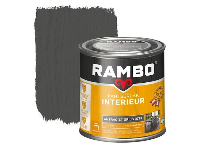 Ca. 10x pantserlak interieur transparant mat, rambo, antraciet grijs, 250 ml - afbeelding 1 van  2