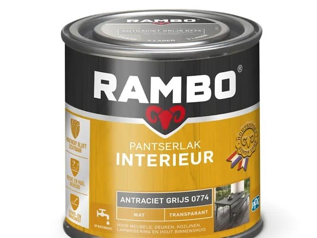 Ca. 10x pantserlak interieur transparant mat, rambo, antraciet grijs, 250 ml - afbeelding 2 van  2