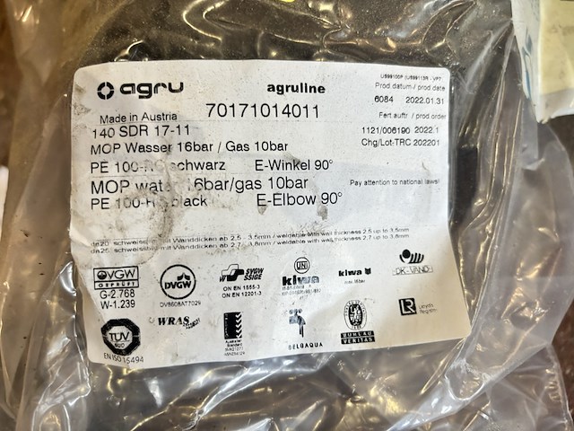 Ca. 11x elektrolasbocht, agru, electrofusion elbow 90°, zwart - afbeelding 3 van  6