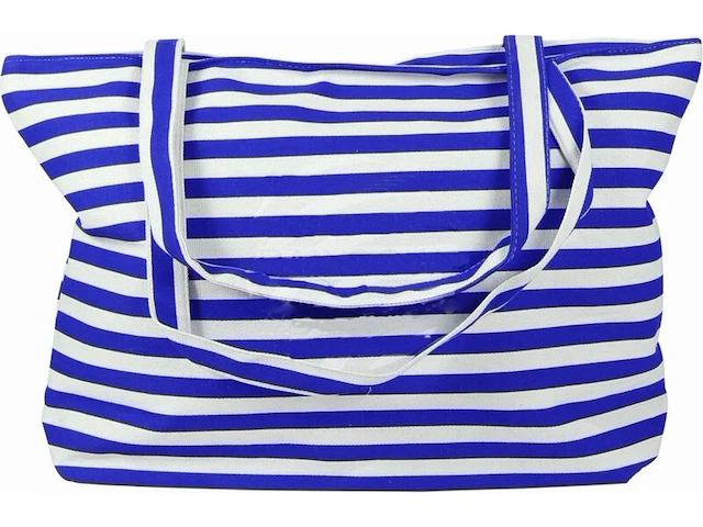 Ca. 11x zomertas gestreept, blauw / rood - afbeelding 2 van  3