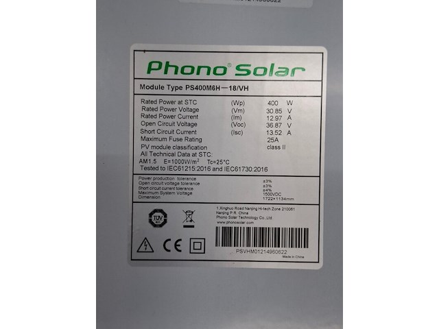 Ca. 11x zonnepaneel phono solar, ps400m6h-18/vh, bouwjaar 2016 - afbeelding 2 van  3