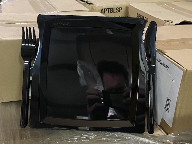 Ca. 1200x luxe party evenementborden met bestek, zwart - afbeelding 2 van  3