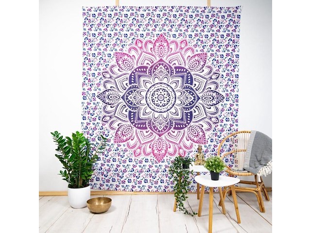 Ca. 12x authentiek wandkleed katoen blauw/ rood mandala - afbeelding 2 van  4