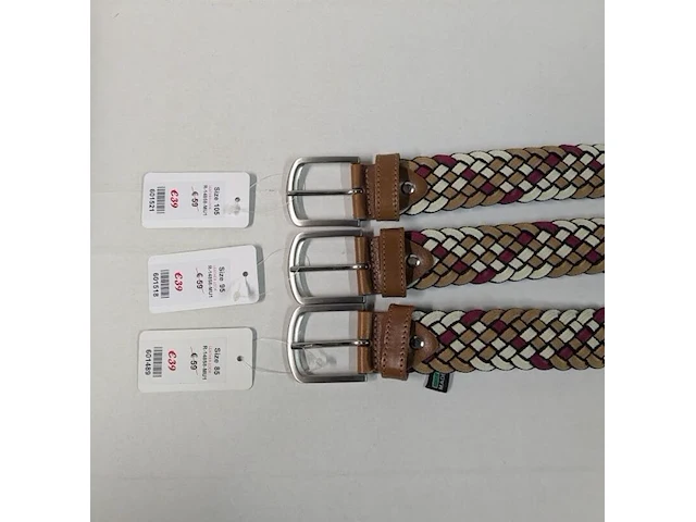 Ca. 12x heren riemen, elastisch en gevlochten, bordeaux, beige, wit, diverse maten - afbeelding 1 van  1