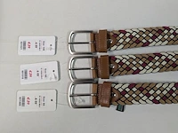 Ca. 12x heren riemen, elastisch en gevlochten, bordeaux, beige, wit, diverse maten