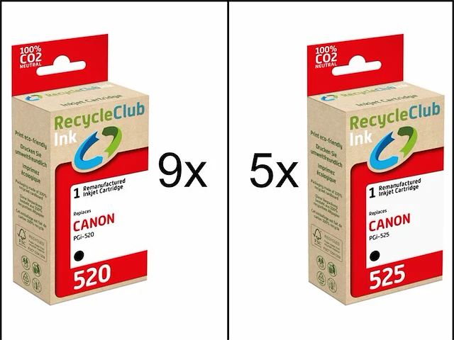 Ca. 14x inktcartridges voor canon pgi-520 en pgi-525, recycleclub - afbeelding 1 van  3