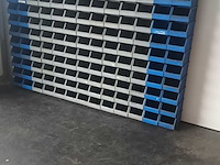 Ca. 150x magazijnbak met grijp opening, overtoom, transporter, grijs / chroom