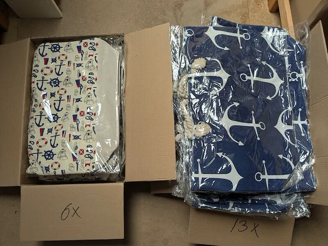 Ca. 19x strandtas, crème / blauw, 38 x 35 cm - afbeelding 1 van  3