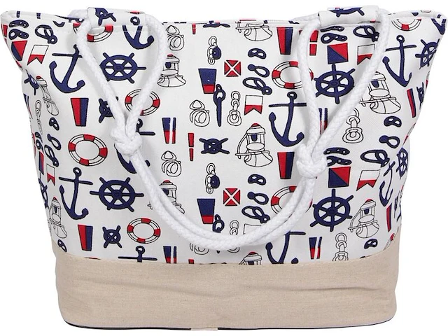 Ca. 19x strandtas, crème / blauw, 38 x 35 cm - afbeelding 2 van  3