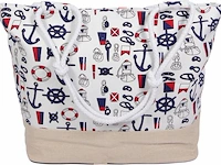 Ca. 19x strandtas, crème / blauw, 38 x 35 cm - afbeelding 2 van  3
