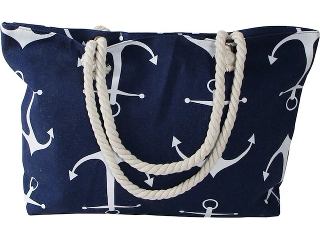 Ca. 19x strandtas, crème / blauw, 38 x 35 cm - afbeelding 3 van  3