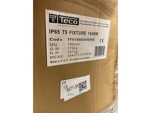 Ca. 200x magazijnverlichting led ip65 t5 fixture 1x49w, teco professional - afbeelding 2 van  3