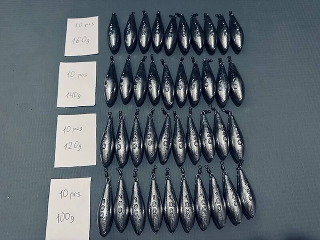 Ca. 240x karperlood / karpergewichten met wartel, 30-160 gr - afbeelding 1 van  6