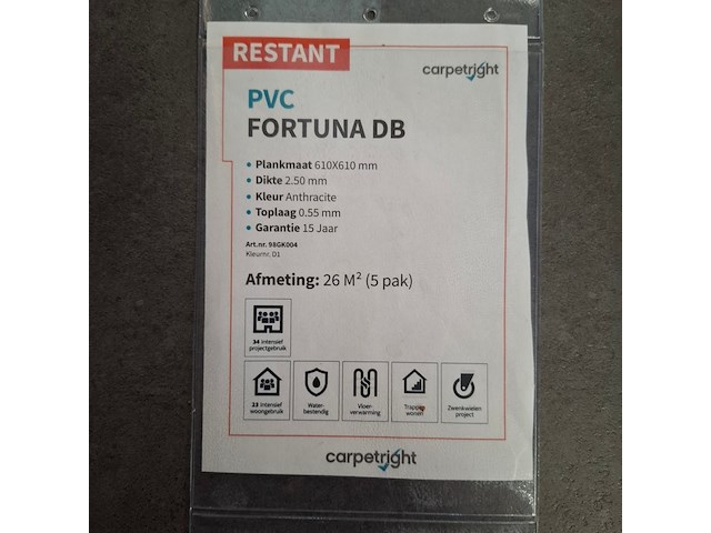 Ca. 26m2 pvc tegels, carpetright, fortuna db, antraciet - afbeelding 3 van  3