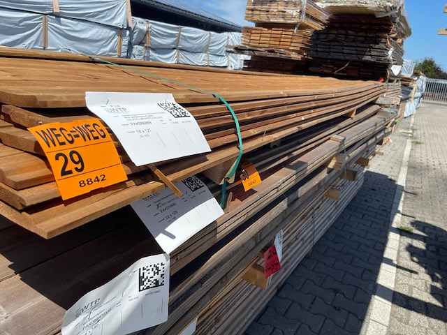 Ca. 30x grenen channelsiding bruin geïmpregneerd, 18x140mm, lengte 420cm - afbeelding 2 van  3