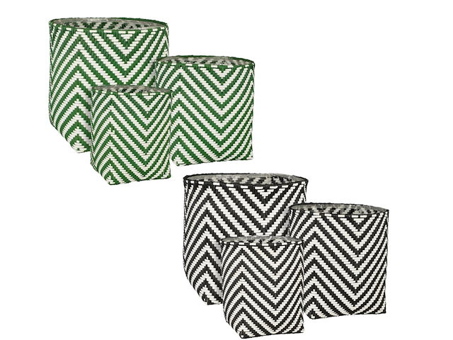 Ca. 32x plantmanden, mica decorations, set van 3, groen/zwart - afbeelding 1 van  2