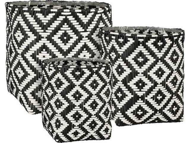 Ca. 36x plantmanden, mica decorations, set van 3, zwart/wit - afbeelding 1 van  2